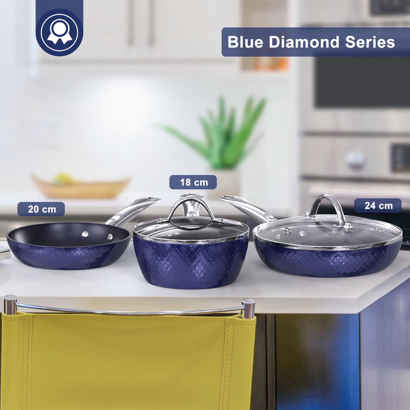 3pc Diamond Cookware  Non-Stick Frying Pan Set